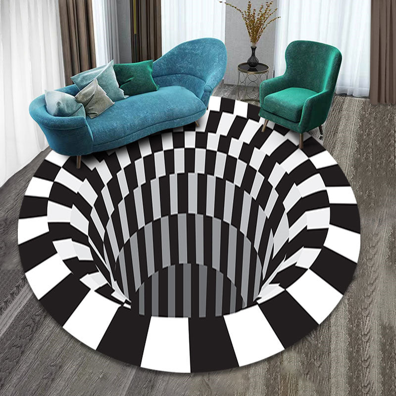 3D Vortex Carpet Black White Grid Bottomless Hole Illusion Rug Living Room Bedroom Anti-Slip Floor Mats Home Fashion Carpet Rugs