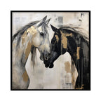 Hand-Painted Abstract Animal Horses Painting Texture Canvas Wall Art Modern Black And White Horses Painting Contemporary Office Decor